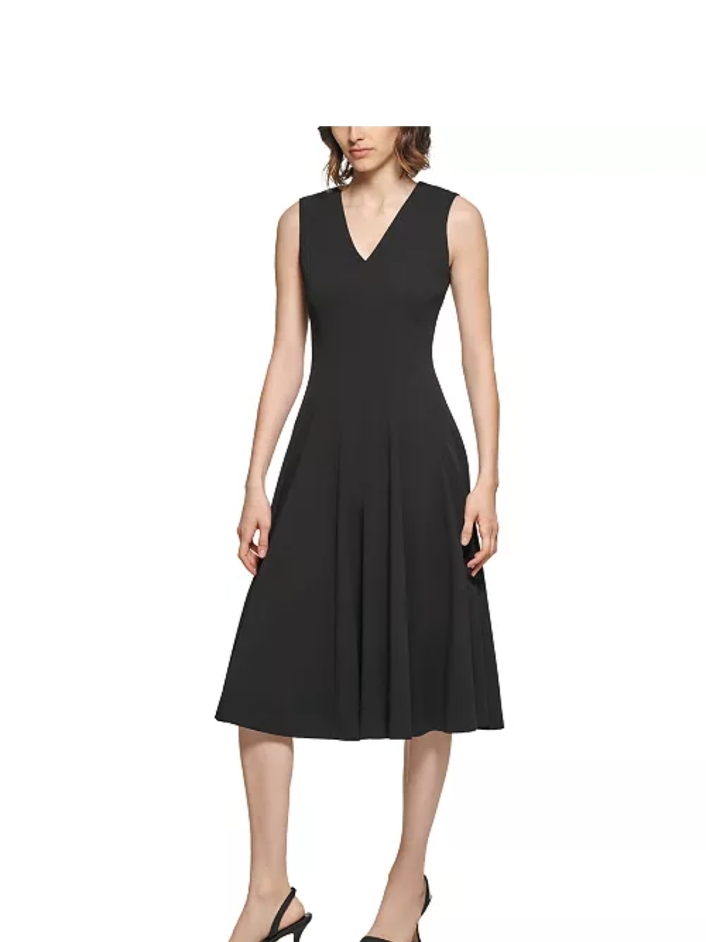 Calvin Klein Black V-Neck Midi Fit-and-Flare Dress